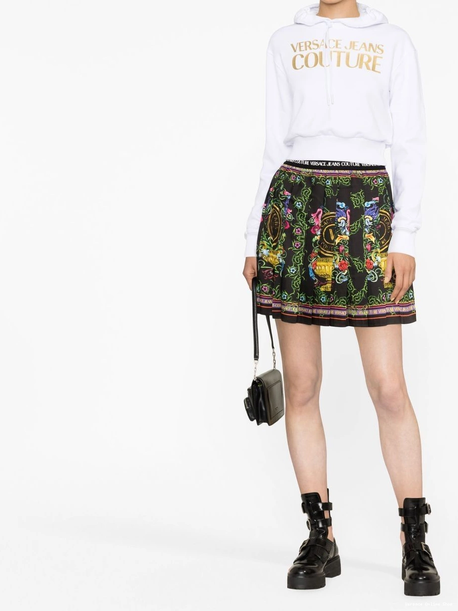 Affordable Women miniskirt Versace Couture Garden-print Jeans V-Emblem 0806
